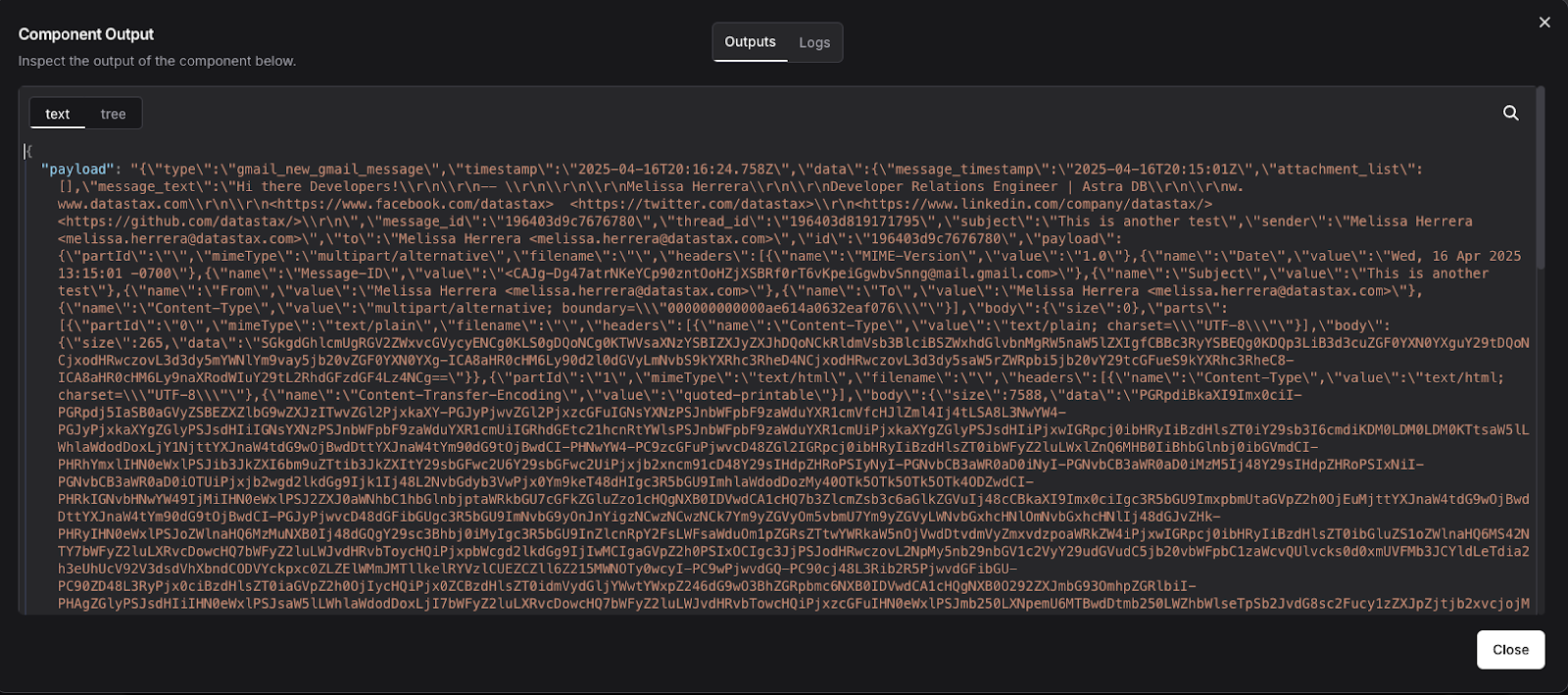 Composio payload in the Langflow Webhook component