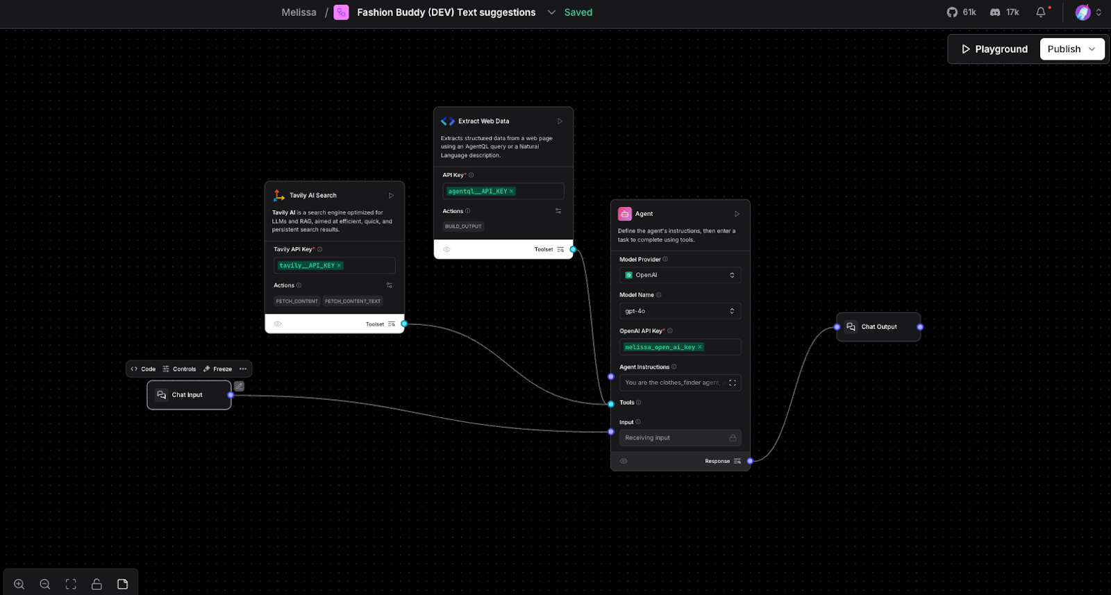 Text Description Web Search Flow Using Tavily and AgentQL