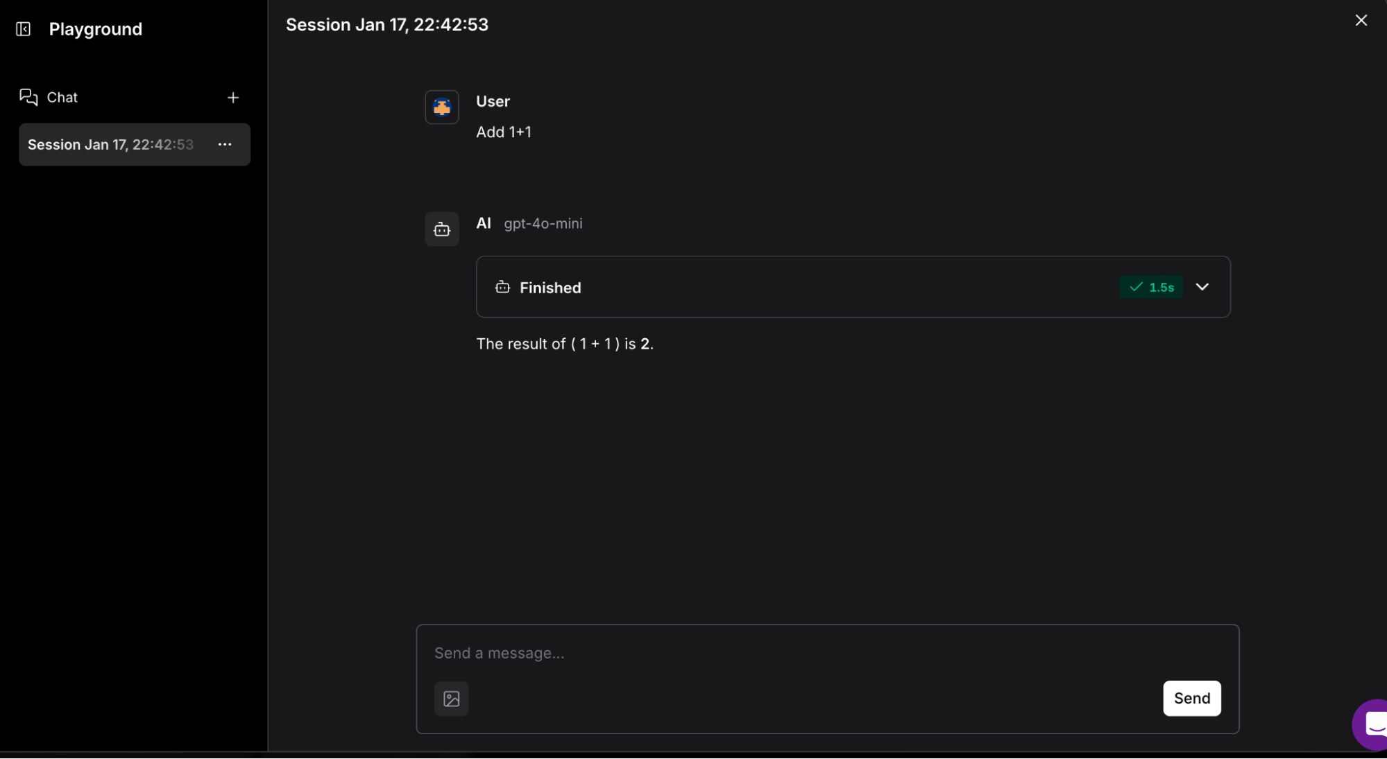 When you type “Add one plus one” in the Langflow playground you can see the agent's thoughts and final output