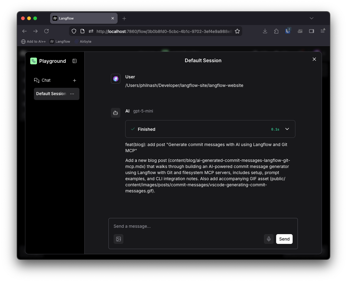 Testing out the flow in the Playground shows the steps the agent took to come up with the result