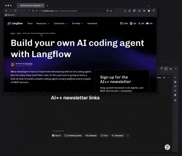 Pressing the bookmarklet on an article summarizes it and injects it into the Notion document. Success!