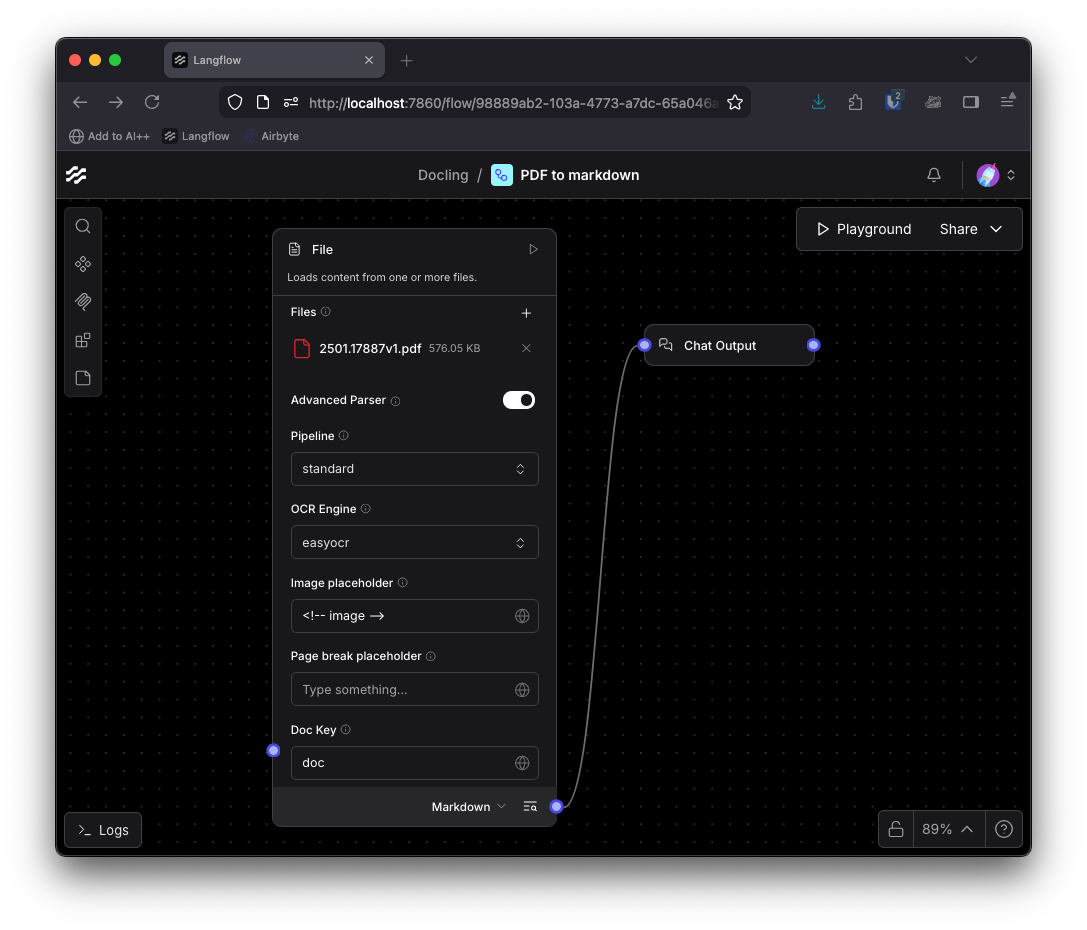 Toggling the advanced parser shows more options, like which pipeline to use and which OCR engine.