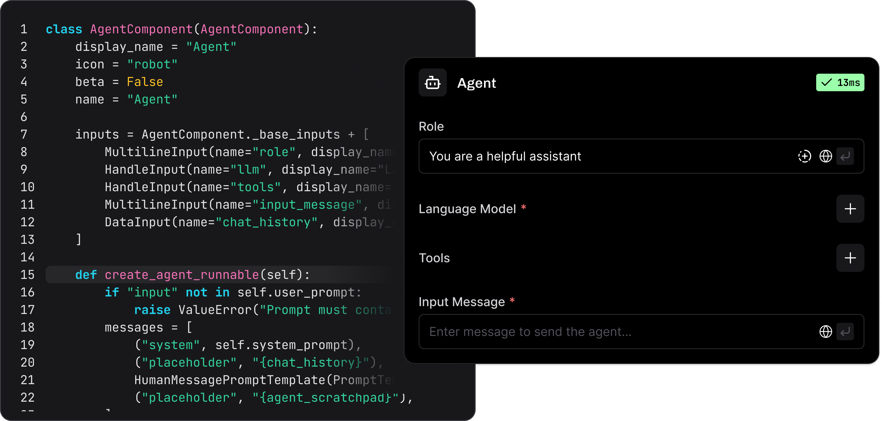 Agent code and UI